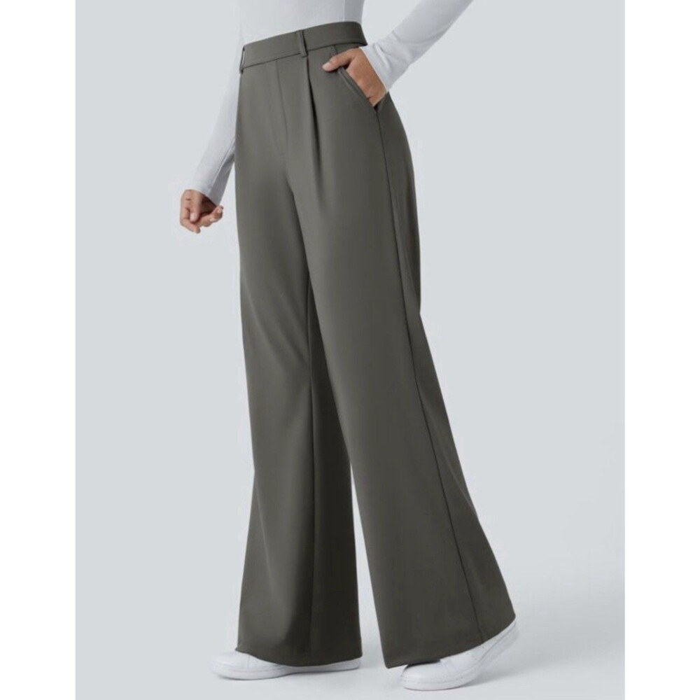 Halara Flex High Waisted Wide Leg Gray Work Pants Size Medium X Tall - Picture 3 of 12